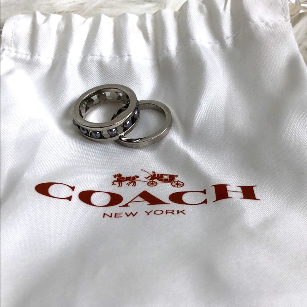 Nwot Set Of 2 Coach Silver Ring - image 1